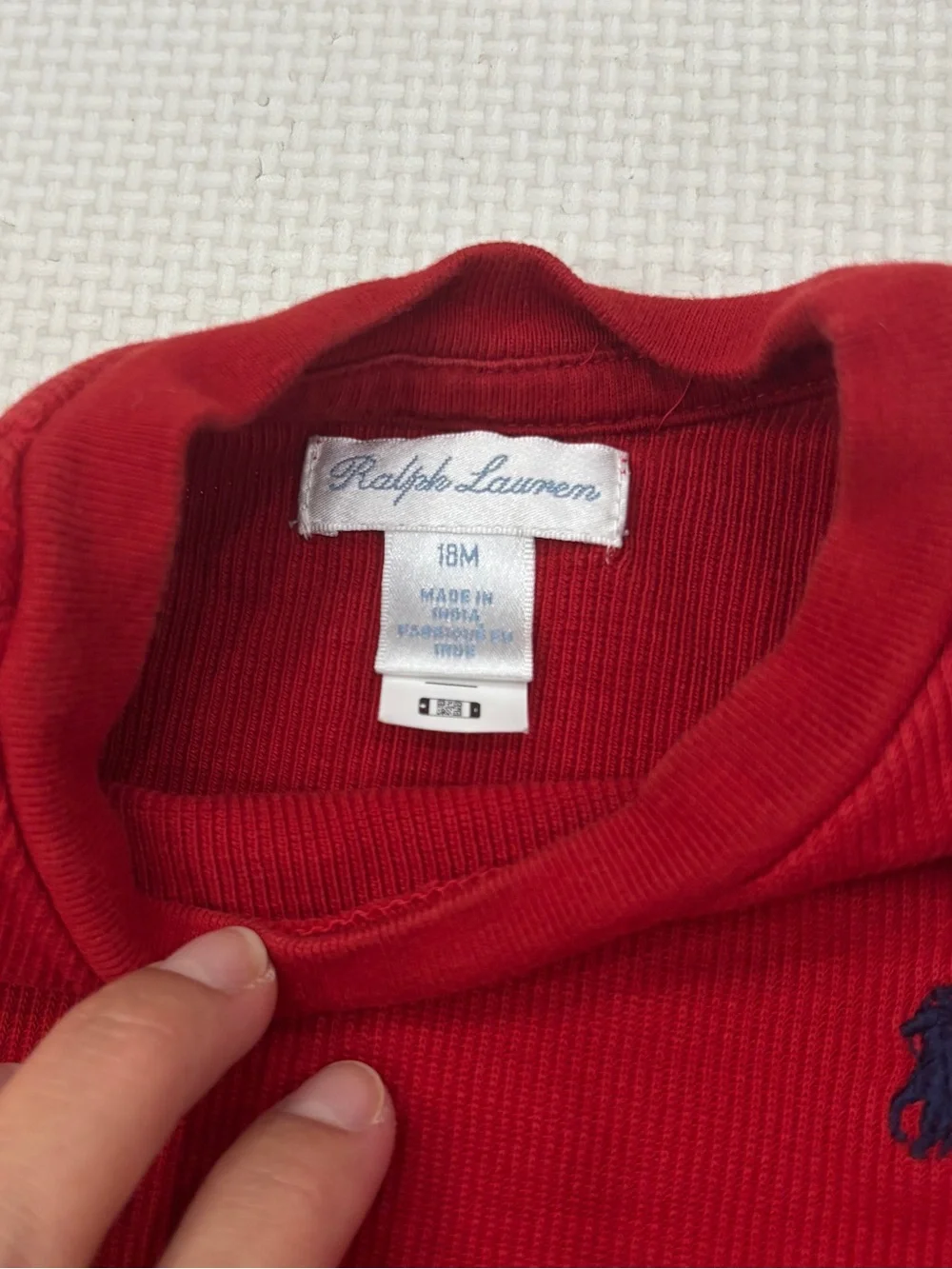 Ralph Lauren Red Long-Sleeve Knit Tee with Navy Pony